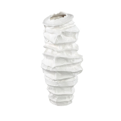 Aharon slank vase i hvid keramik med uregelmæssig form, L 24 x 23 x 51 cm, PTMD