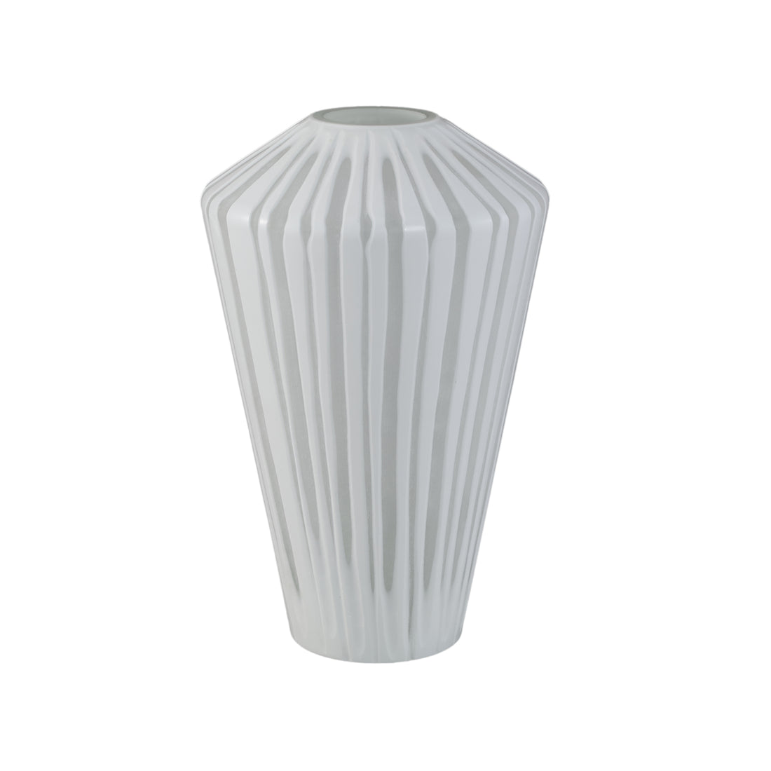 Ireka White håndskåret vase i massivt glas, kantet og rund, stor, PTMD