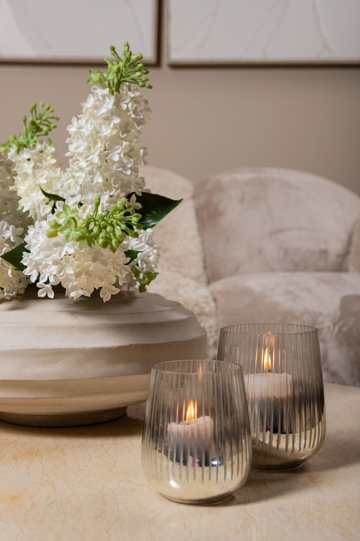 Pot Kody Beige Stone Wash i støbt aluminium med riller L PTMD