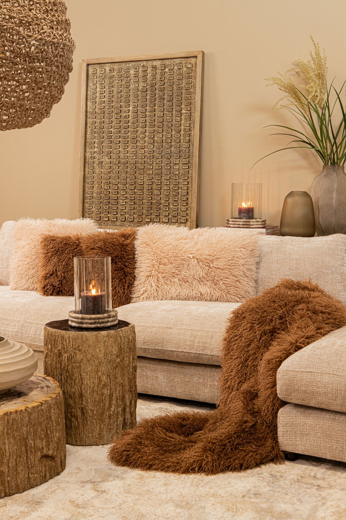 Pot Kody Beige Stone Wash i støbt aluminium med riller L PTMD