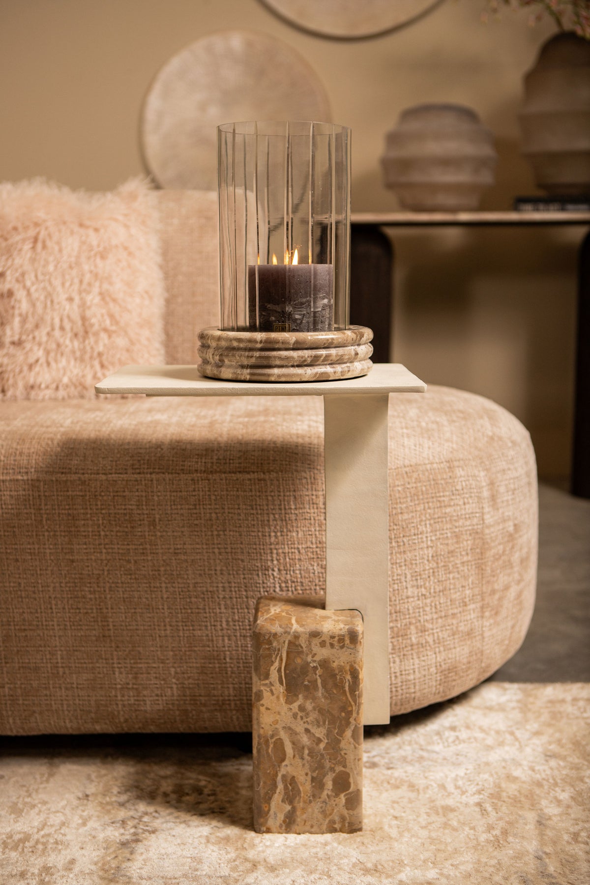 Sidebord Ebe Beige Marmor Rektangulært PTMD