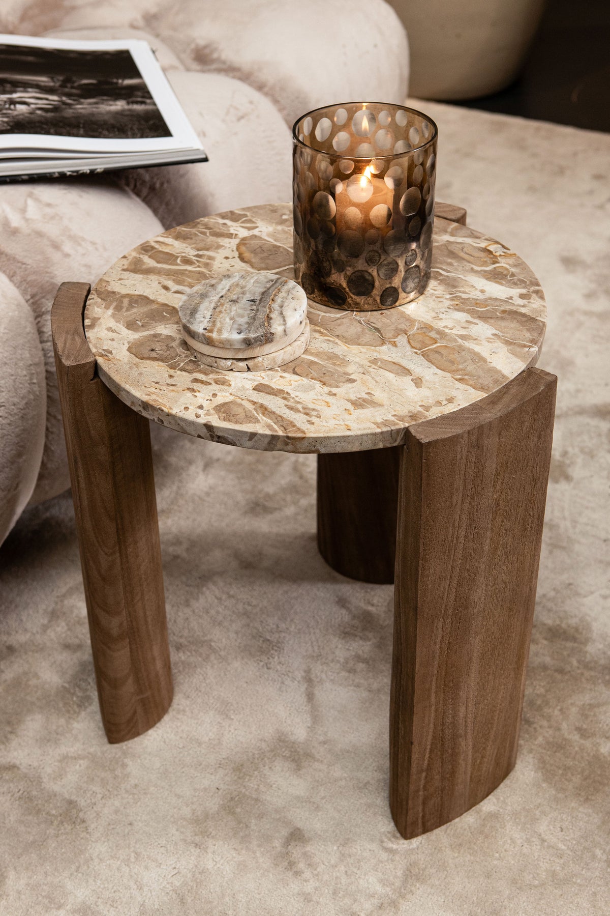 Sidebord Javina Naturel Marmor Ø52cm PTMD