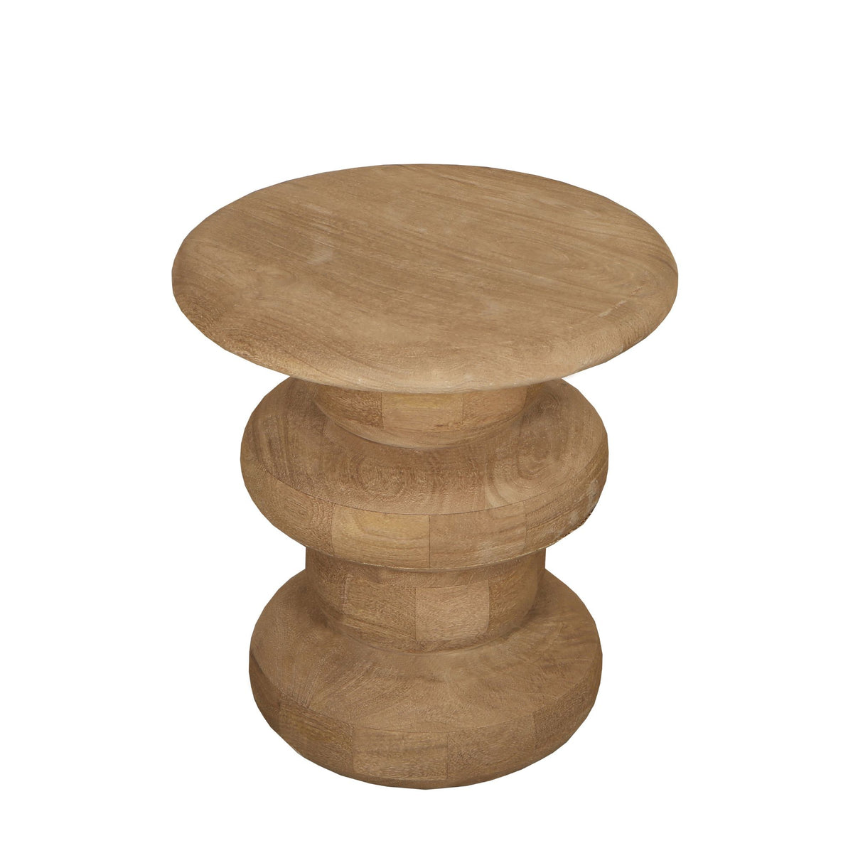 Rundt sidebord Keven rillet mangotræ natur PTMD