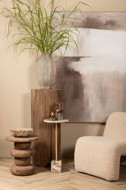Rundt sidebord Keven rillet mangotræ natur PTMD