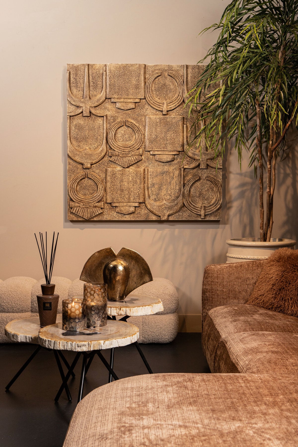 Saku Beige MDF Aancient Symbols Antik Vægpanel PTMD