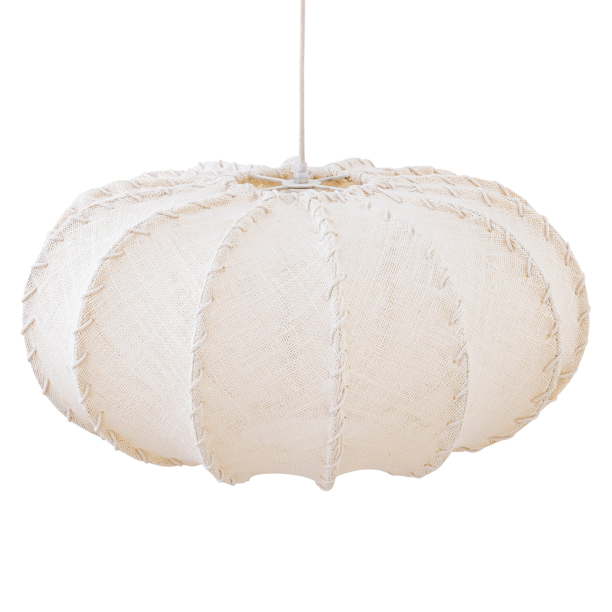 Pendellampe Myka cremefarvet jute flad rund large PTMD