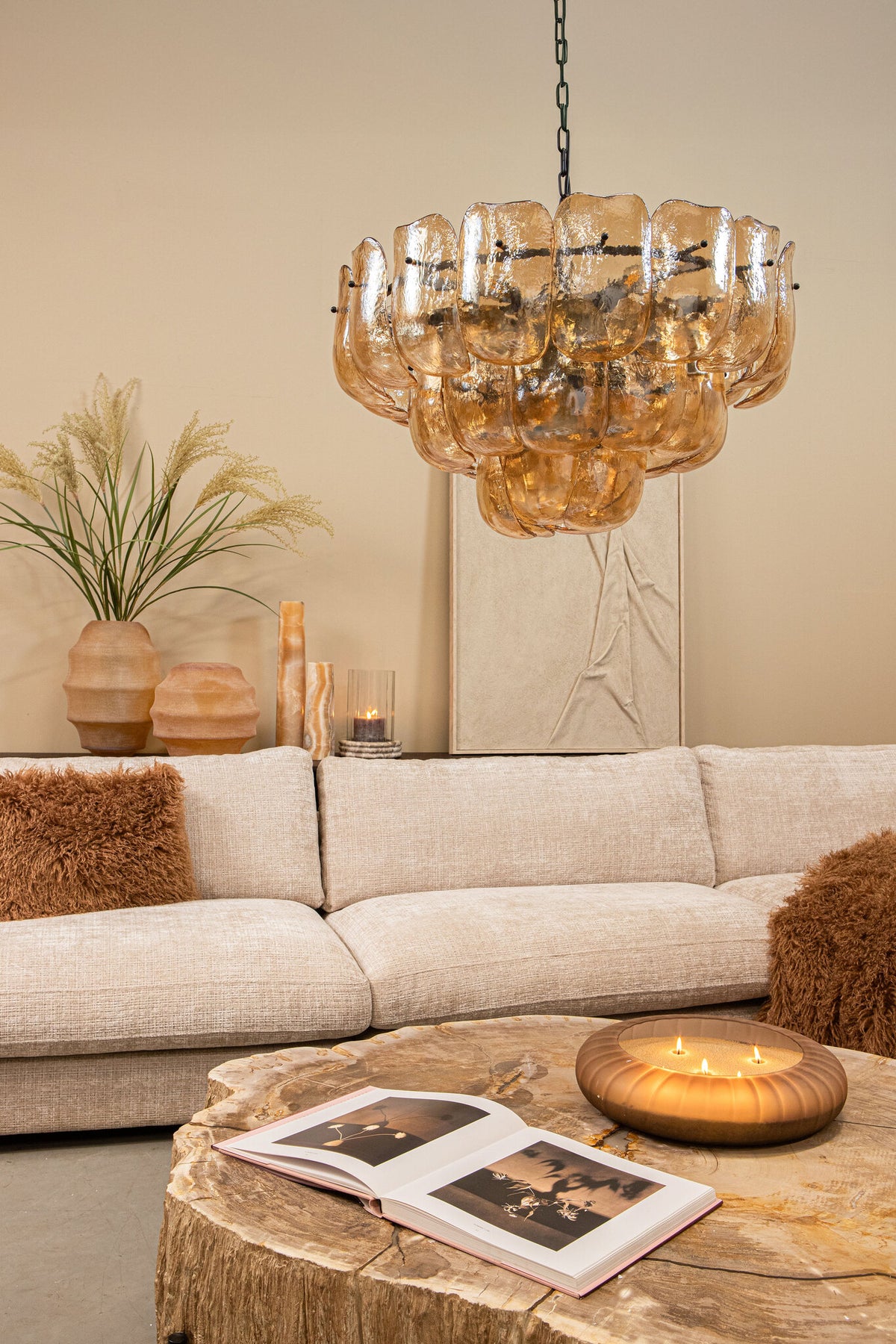Elladie Amber Rund Glas Lagdelt Vase Høj PTMD