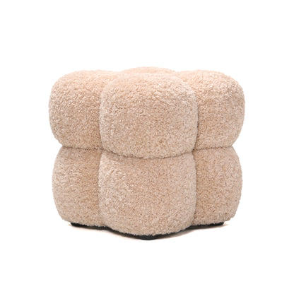Teddy beige stof firkantet puf PTMD