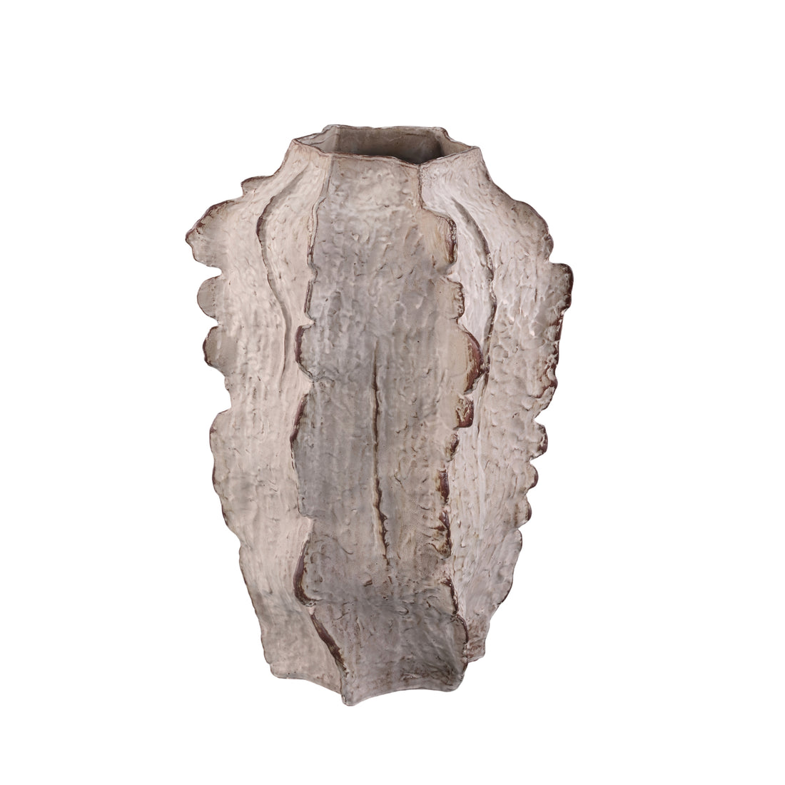 Talan beige keramisk vinklet vase med ribber, L, PTMD