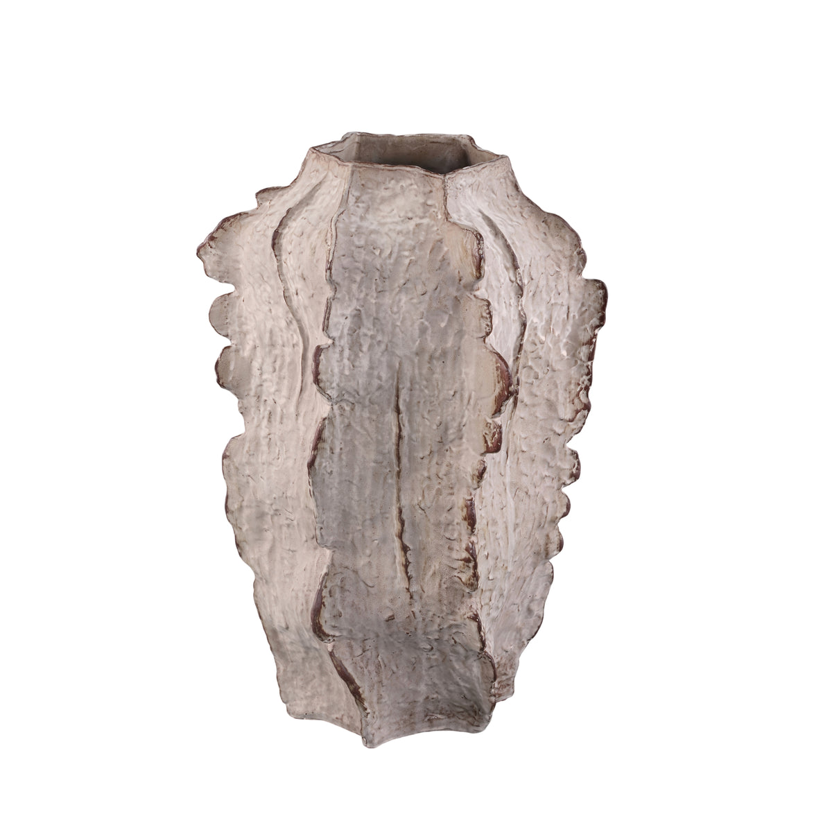 Talan beige keramisk vinklet vase med ribber, L, PTMD