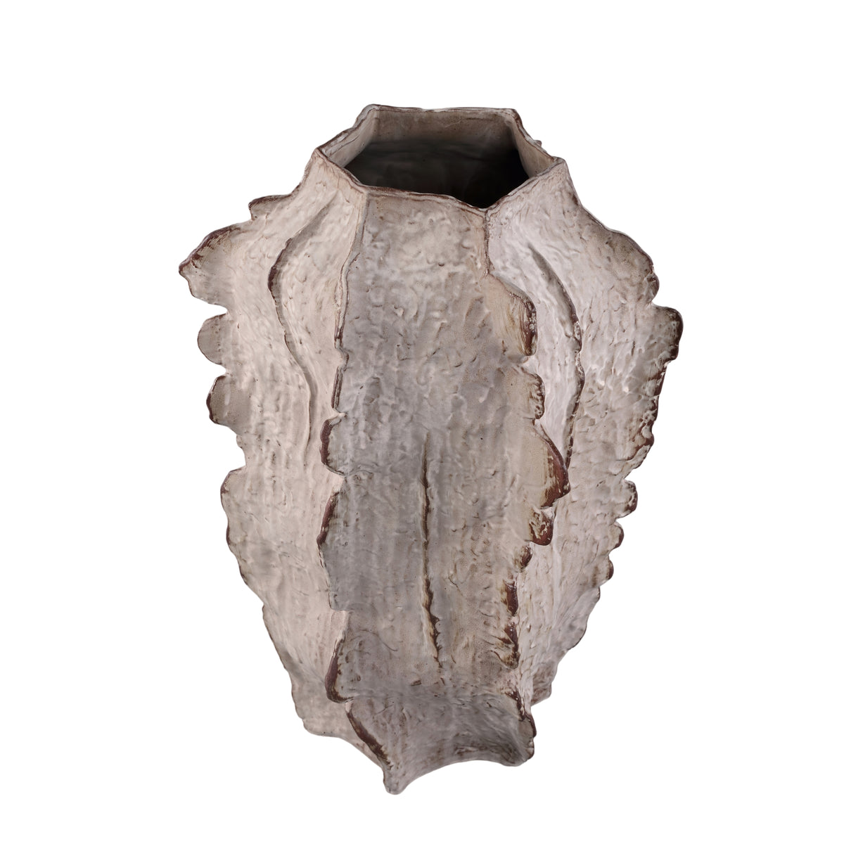 Talan beige keramisk vinklet vase med ribber, L, PTMD