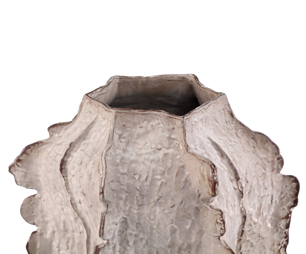 Talan beige keramisk vinklet vase med ribber, L, PTMD