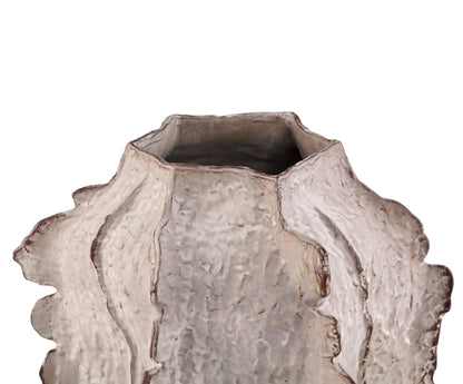 Talan beige keramisk vinklet vase med ribber, L, PTMD