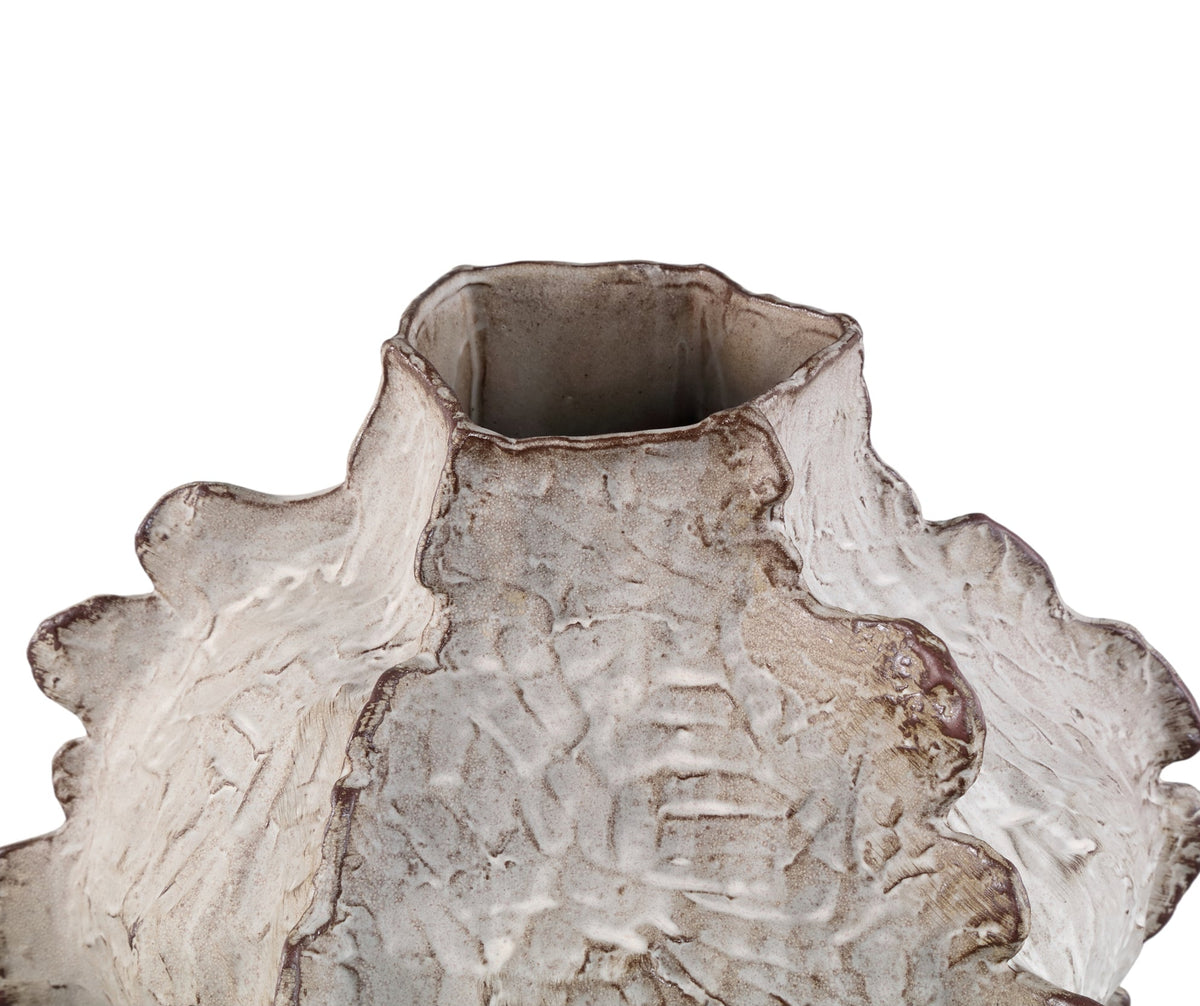 Talan beige keramisk vinklet vase med ribber, S, PTMD