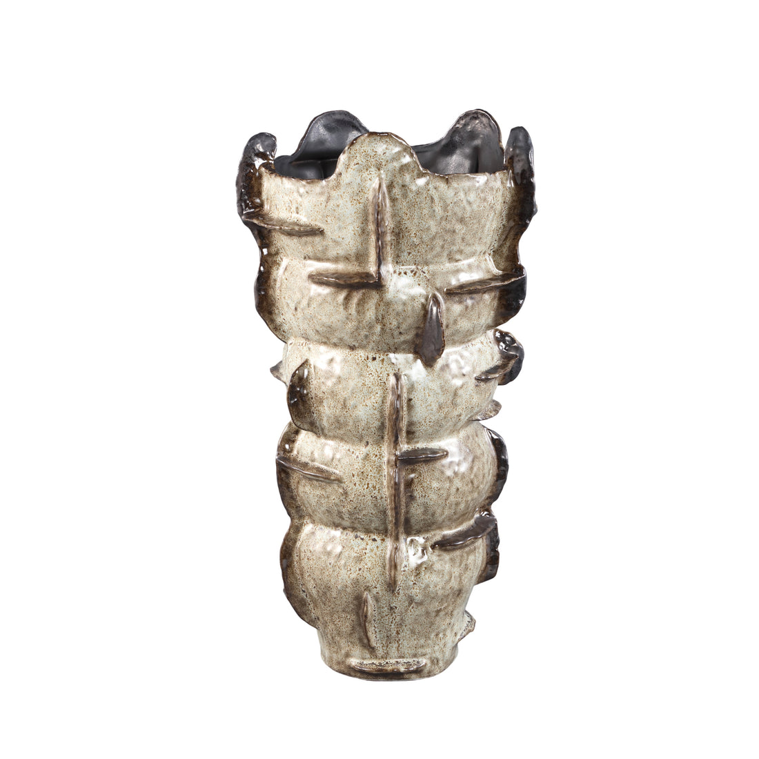 Vase Cosha, kugleformet keramik, beige linjer, PTMD