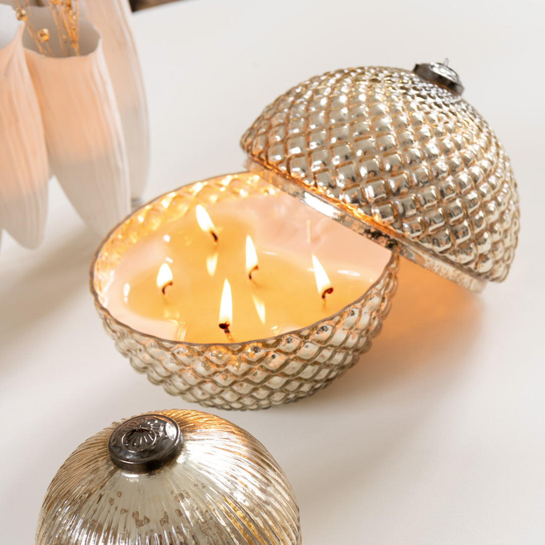 Duftlys julekugle glas guld large J-Line sæt med 2