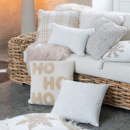Julepakke med plaid og julepuder HoHoHo beige/hvid J-Line