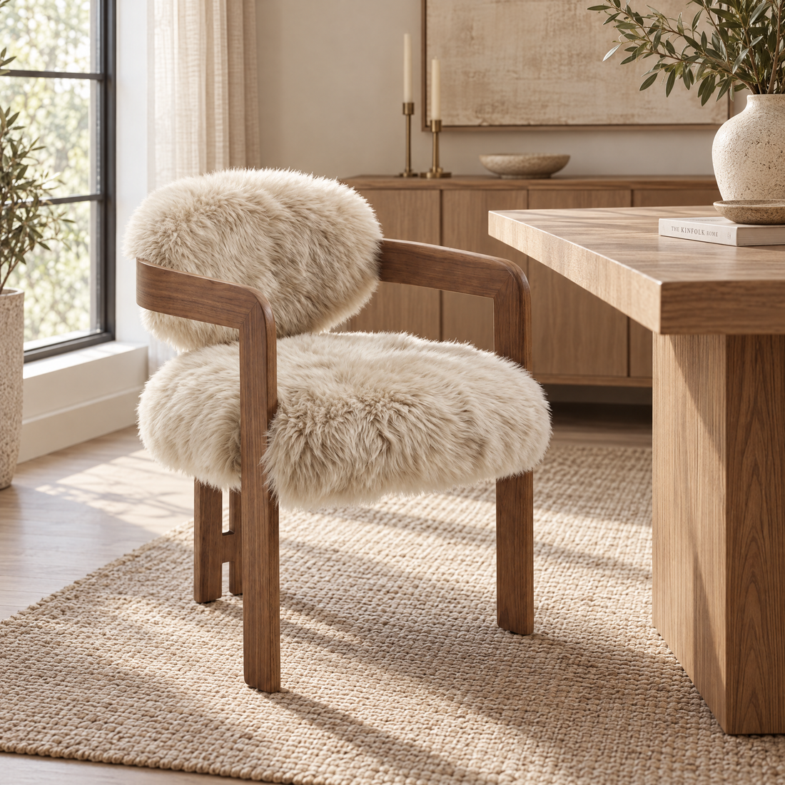 Avelon spisebordsstol i ægte fåreskind, beige, asketræ, PTMD