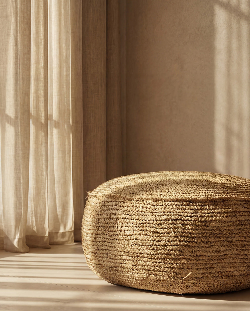 Raffia Flores Puf - Naturel Bazar Bizar