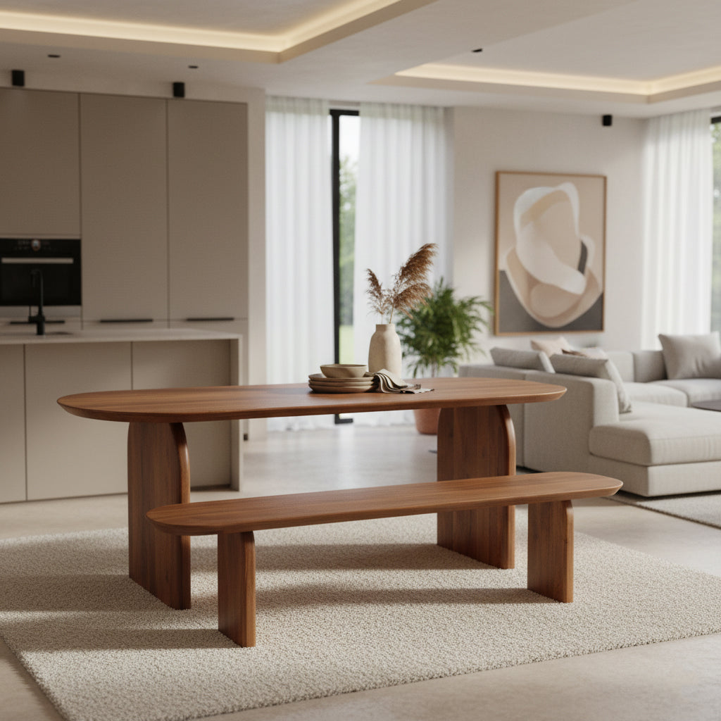 Spisebænk Bullnose Brun Mangotræ 200 cm Raw Materials