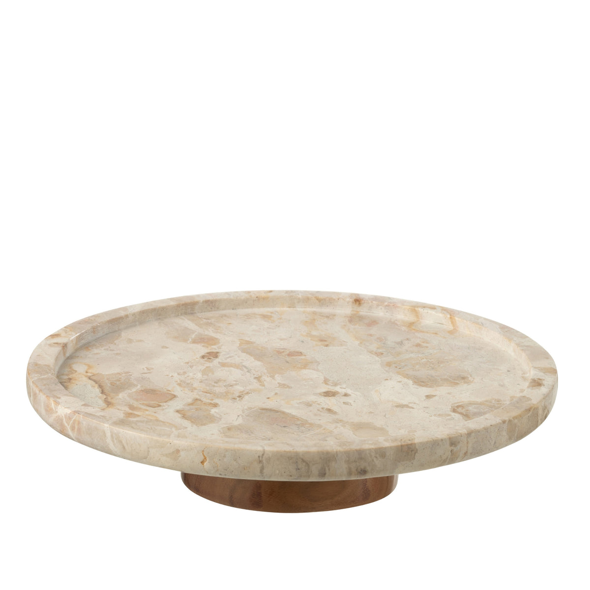 Rundt drejeligt serveringsfad i beige/naturfarvet marmor, J-Line