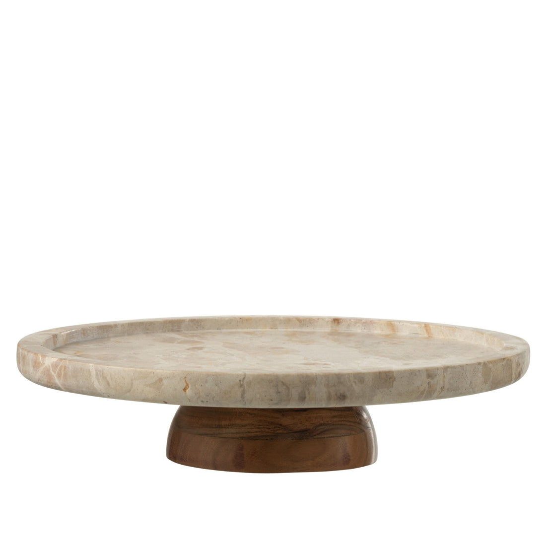 Rundt drejeligt serveringsfad i beige/naturfarvet marmor, J-Line
