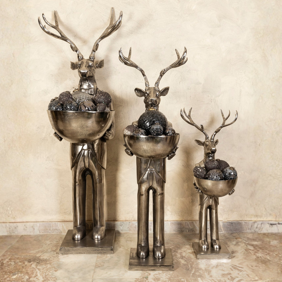 Rensdyrfigur med skål, gunmetal, 155 cm, medium, PTMD