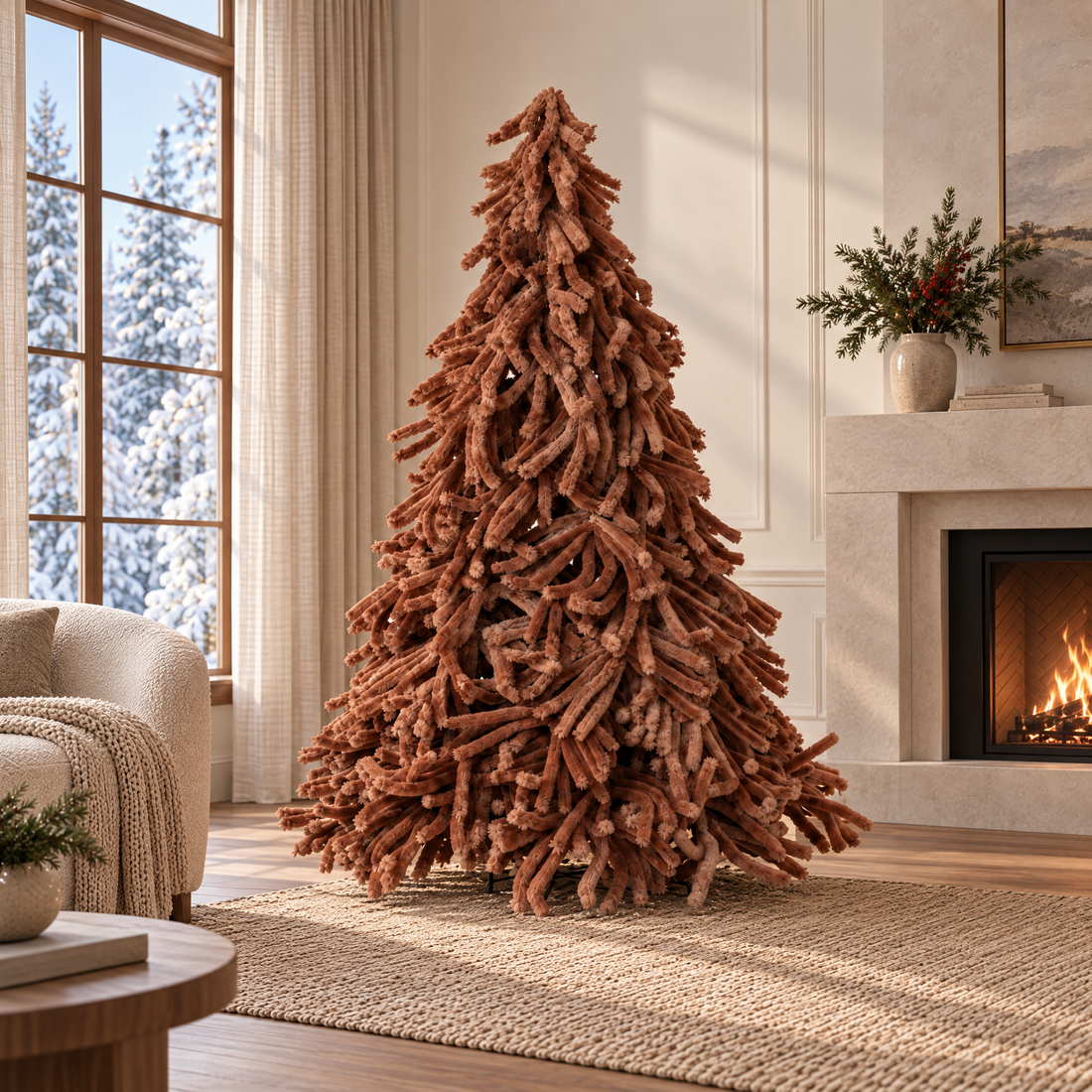 Kunstigt juletræ Fluffy polyester, kamelfarvet – J-Line