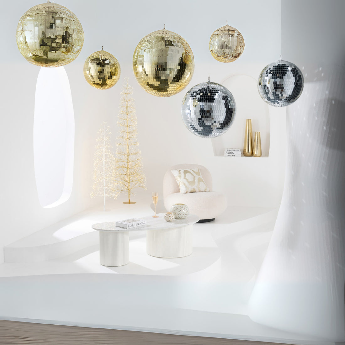Juletræ med varmt hvide LED-lys, metal, hvidt, stort, H180 cm, J-Line