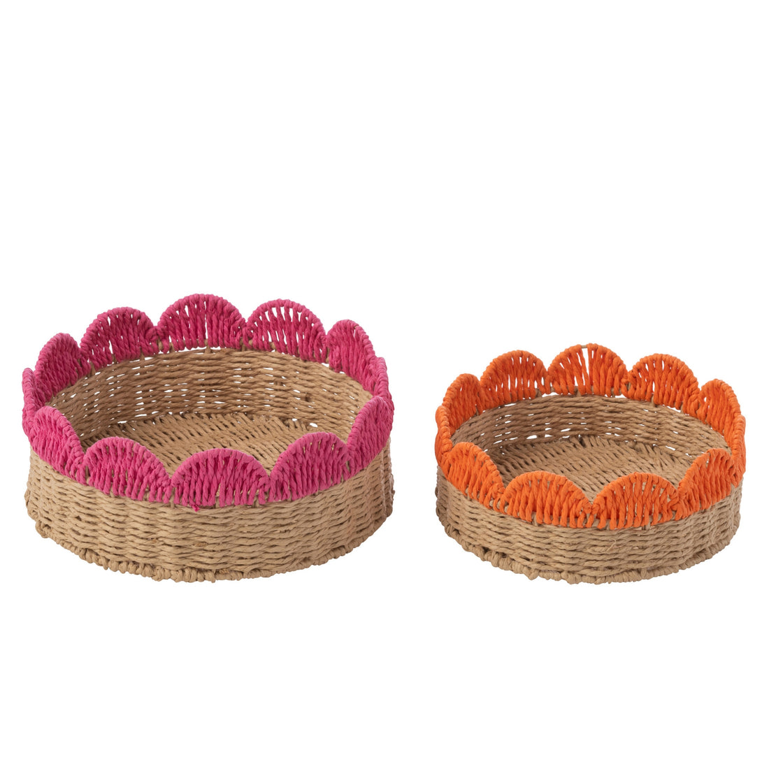 Sæt med 2 dekorative fade med bølget kant, papir, pink/orange J-Line