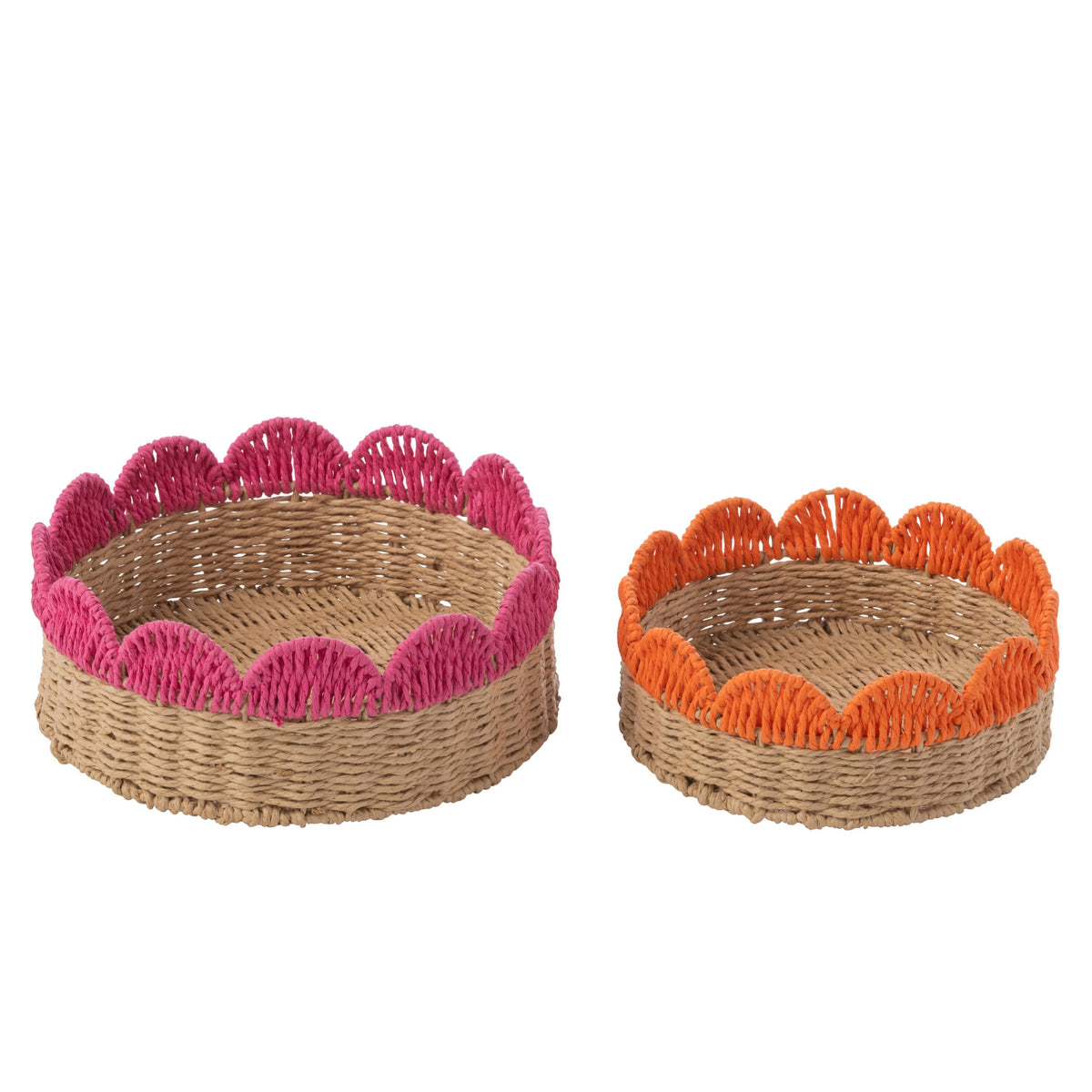 Sæt med 2 dekorative fade med bølget kant, papir, pink/orange J-Line