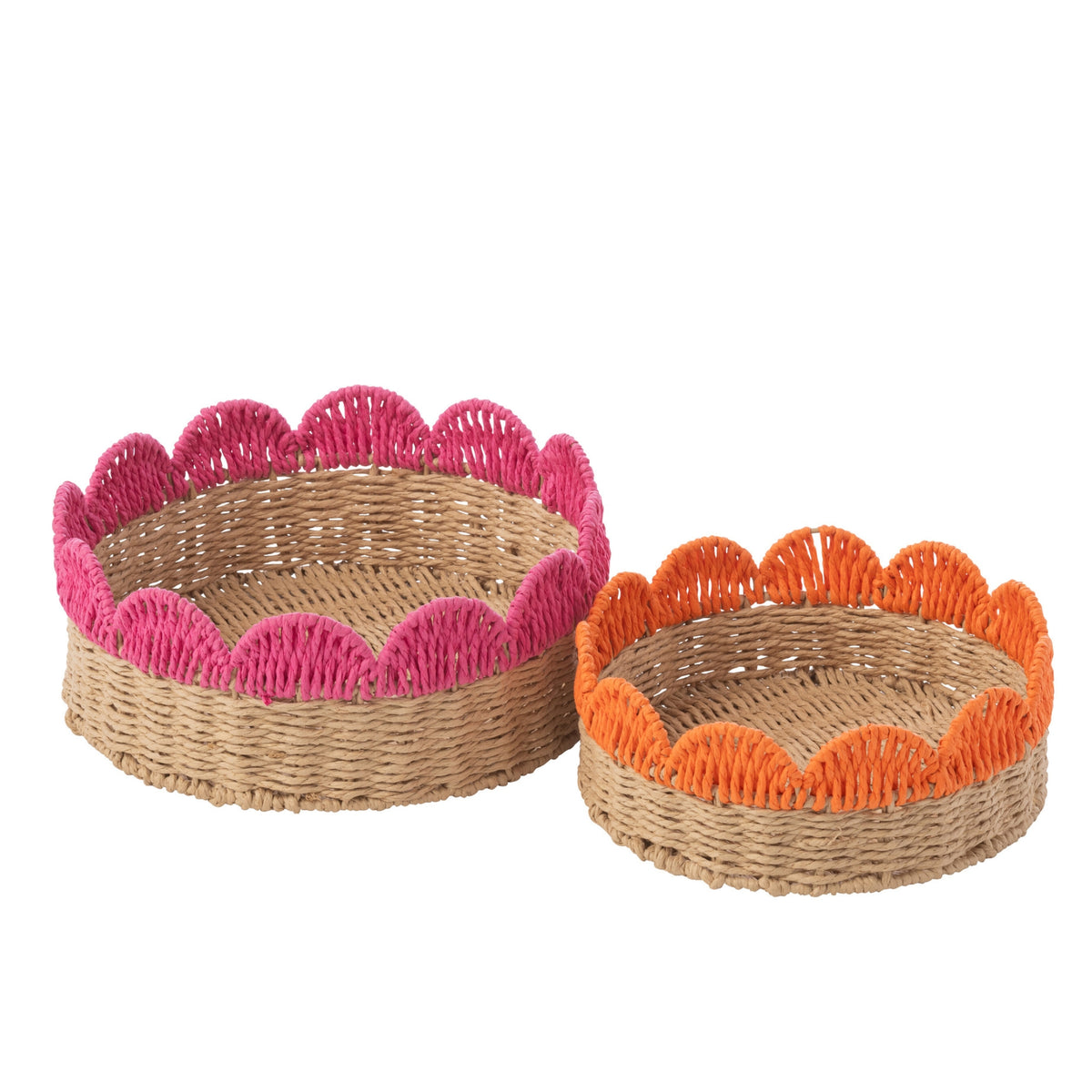 Sæt med 2 dekorative fade med bølget kant, papir, pink/orange J-Line
