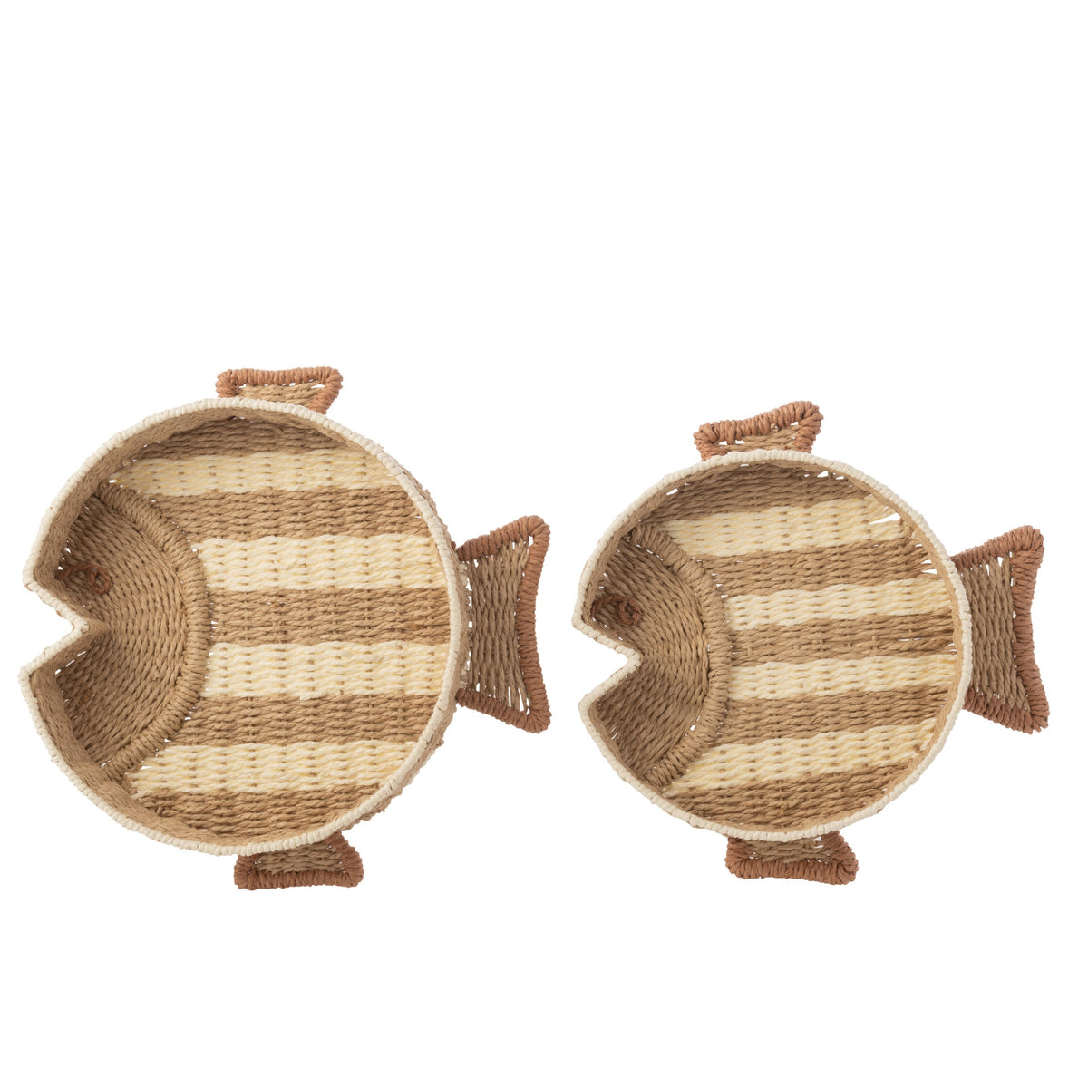 Sæt med 2 dekorative fade med stribet fiskemotiv i naturfarvet/hvidt papir J-Line