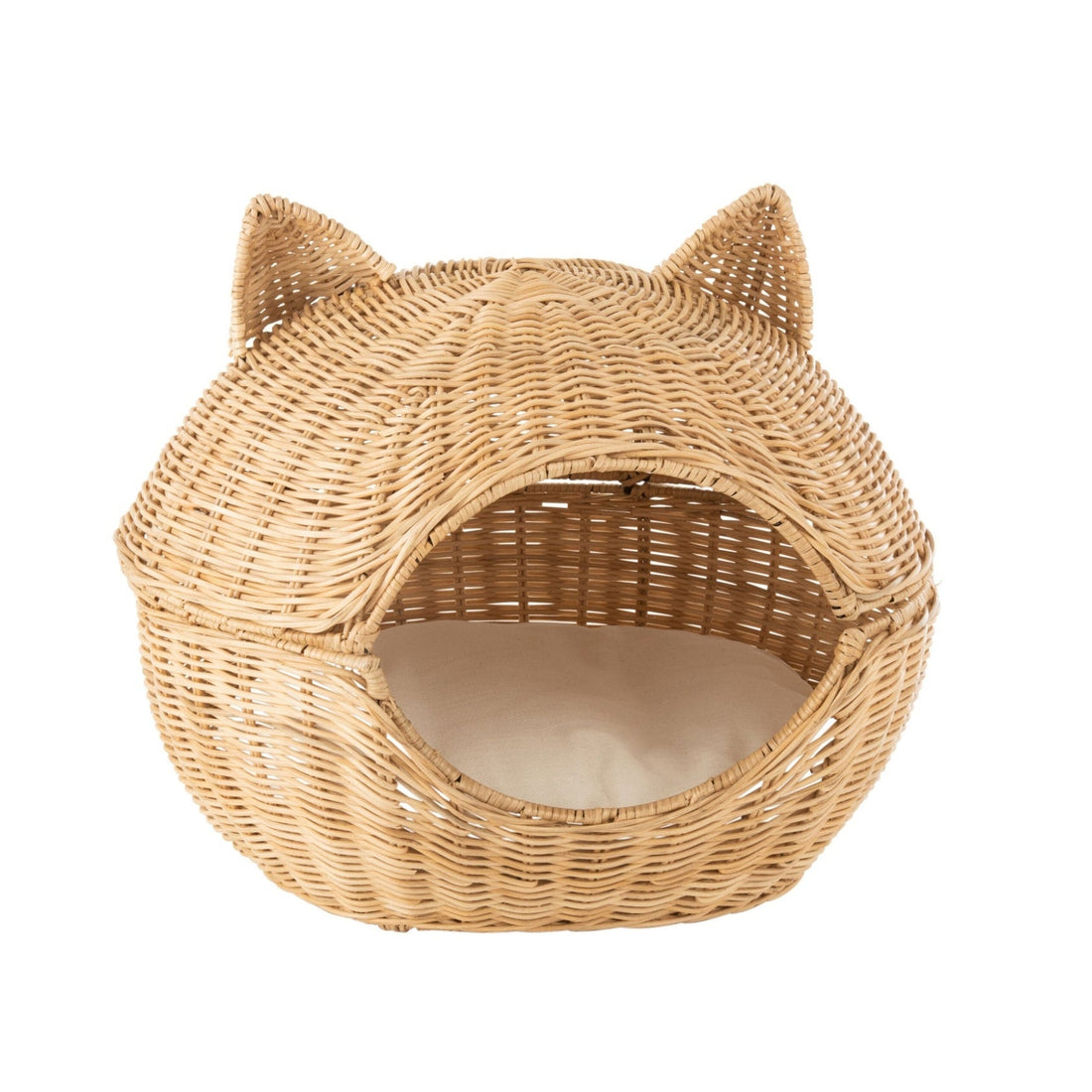 Kattekurv med pude i lys naturfarvet rattan J-Line