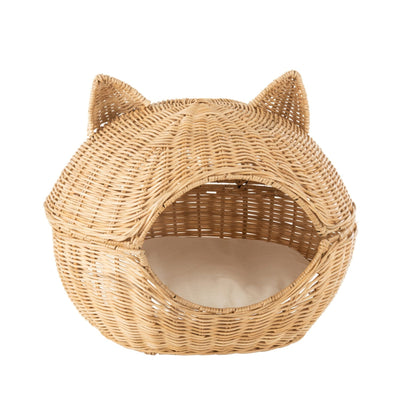 Kattekurv med pude i lys naturfarvet rattan J-Line