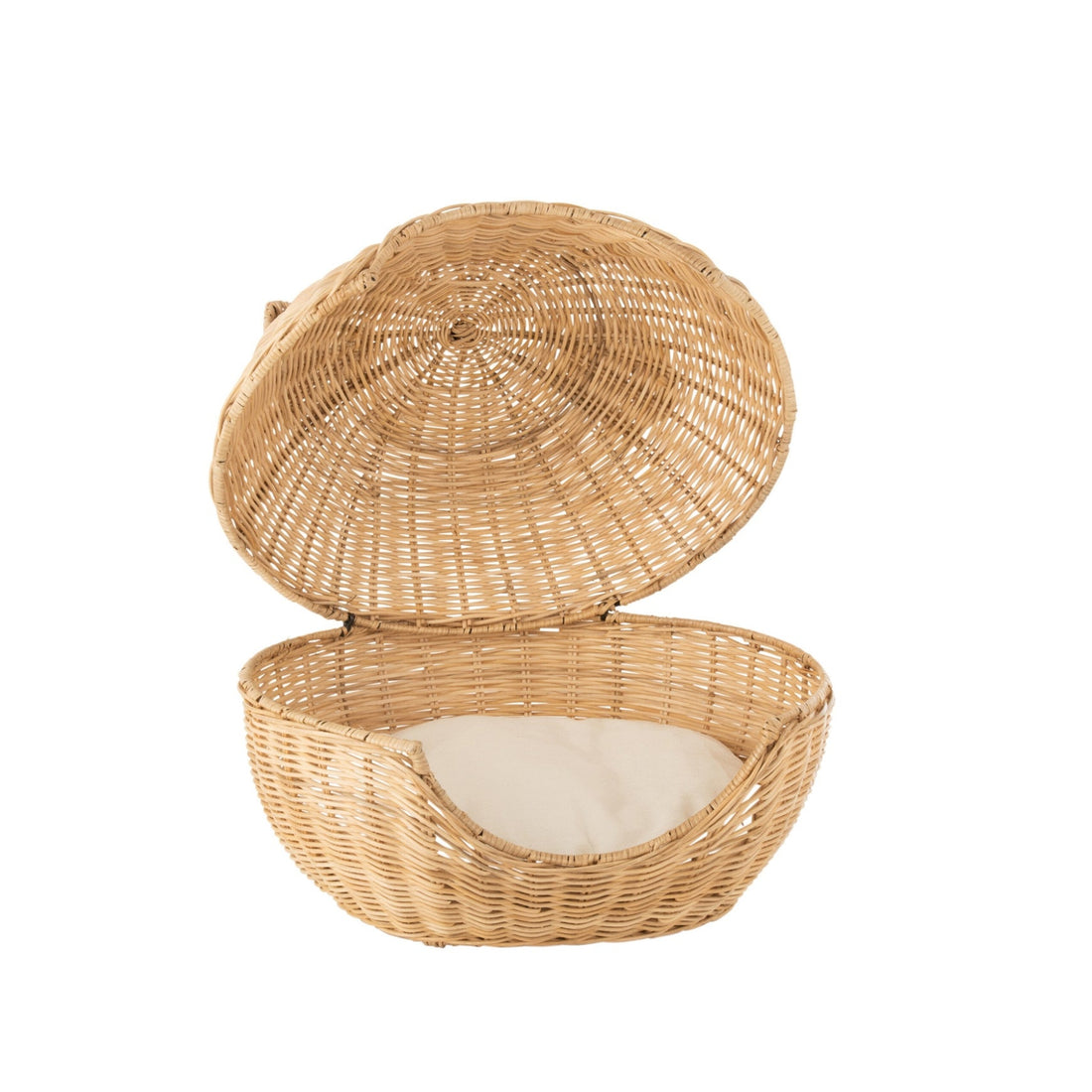 Kattekurv med pude i lys naturfarvet rattan J-Line
