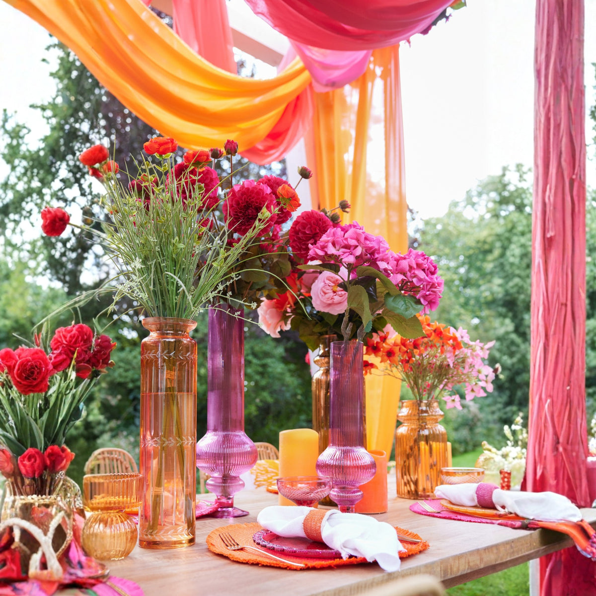 Vase Ada rillet glas fuchsia large J-Line