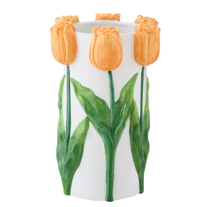 Tulipvase i keramik, hvid/orange, stor – J-Line