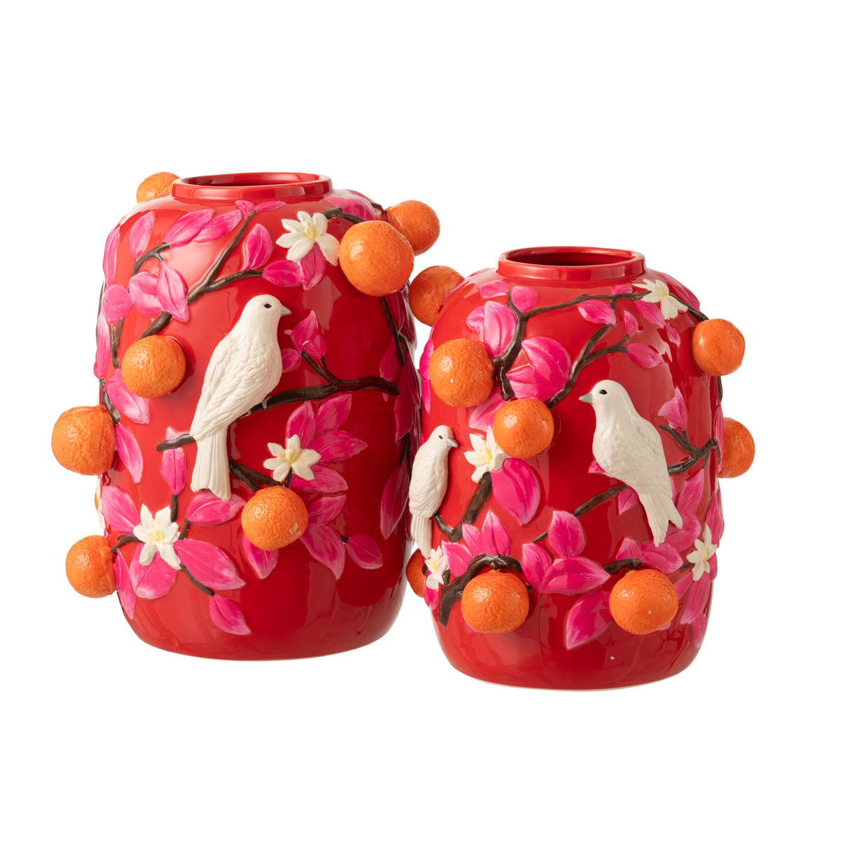 Vase fugl/appelsiner keramik pink/orange small J-Line