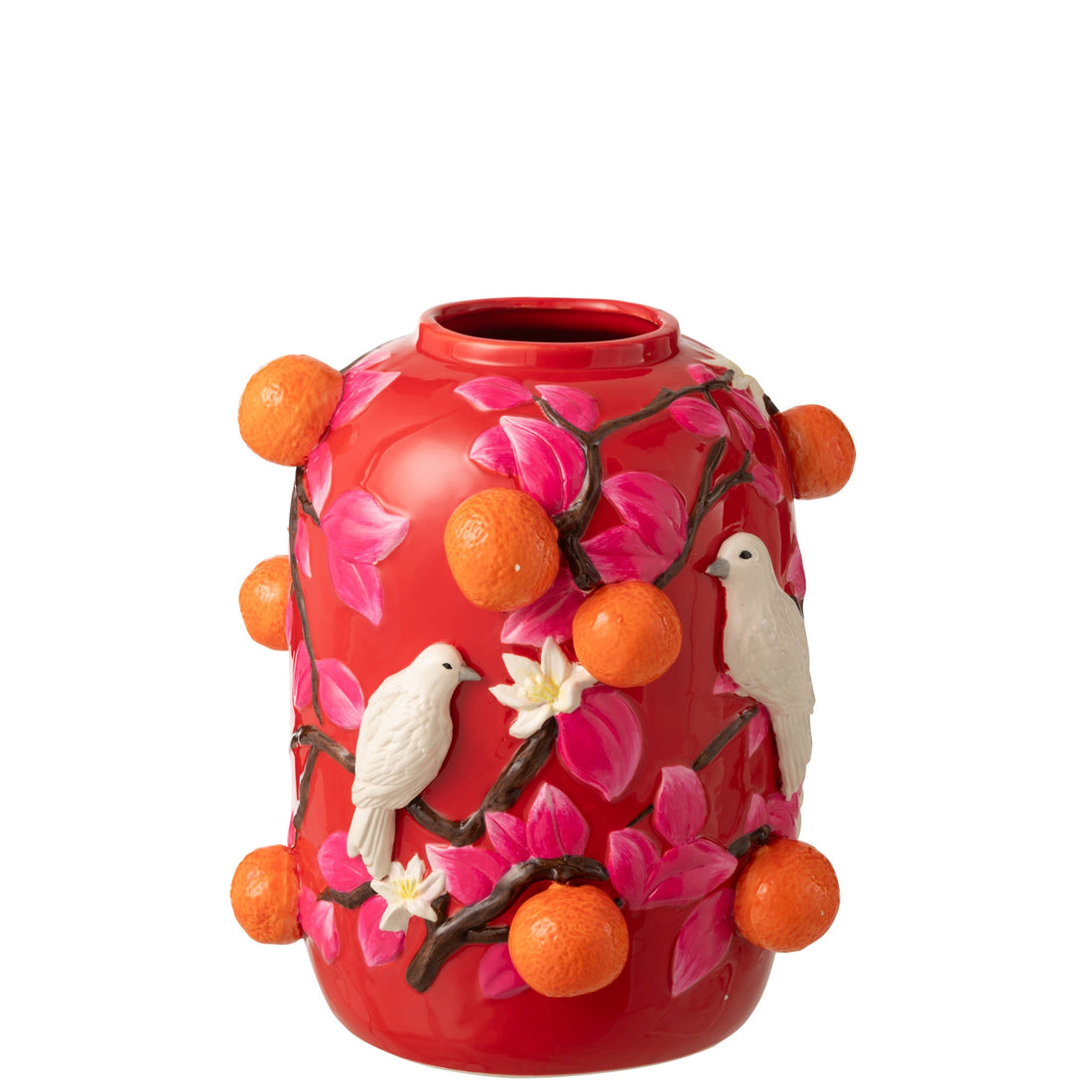 Vase fugl/appelsiner keramik pink/orange small J-Line