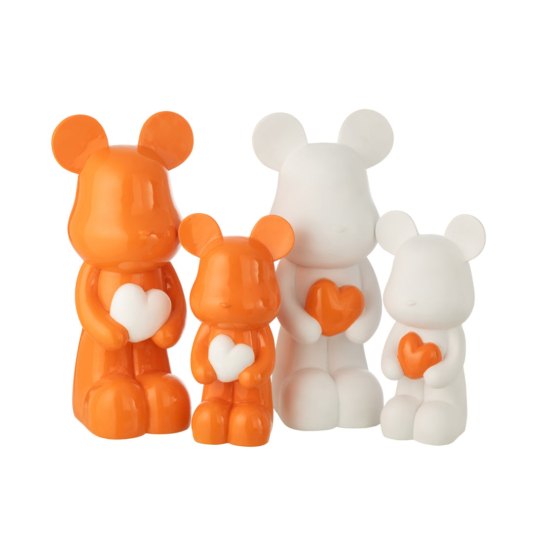 Bjørn i polyresin, hvid/mørkeorange, stor, assorteret, 2 stk., J-Line