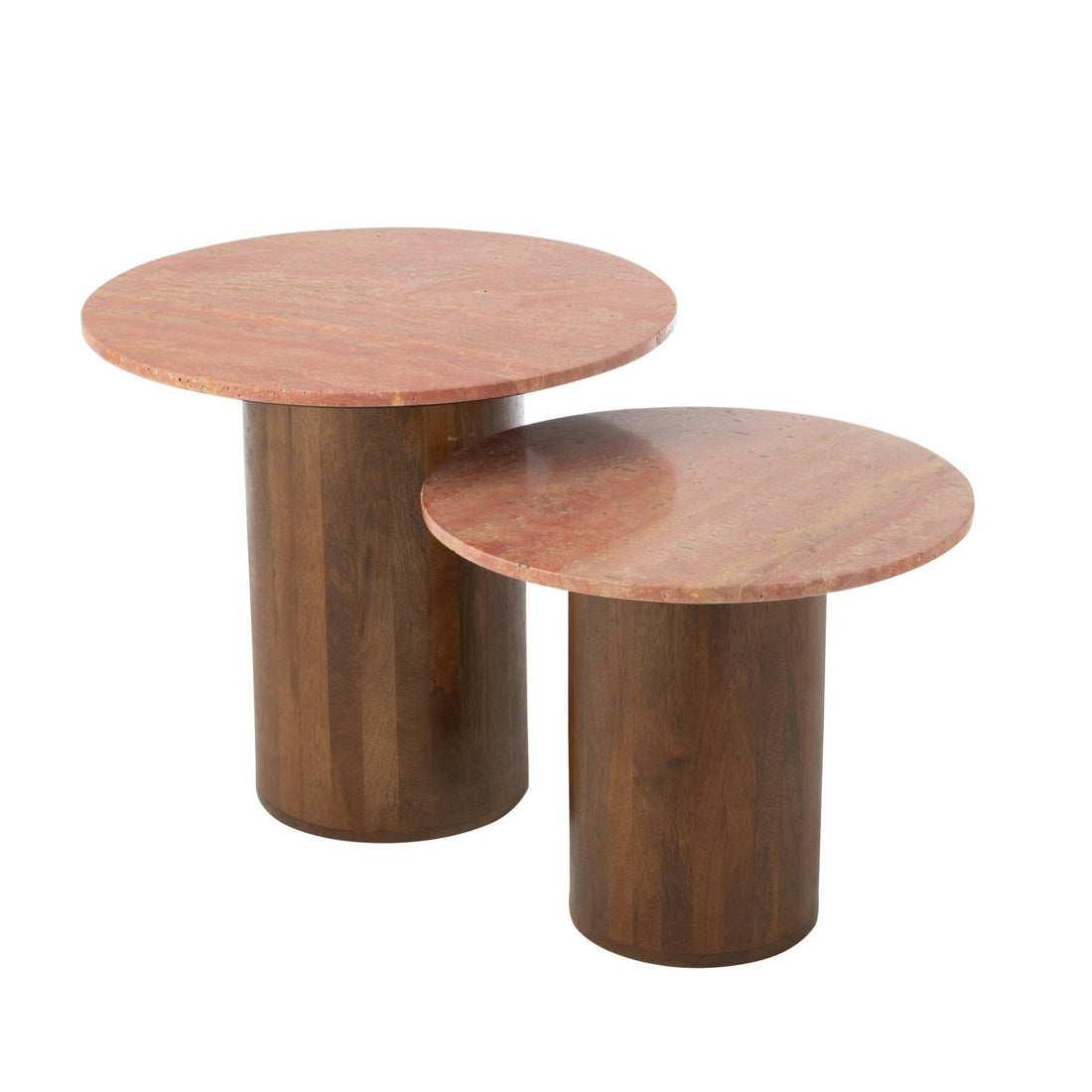 Sidebord, rund, marmor, terrakotta/mørkebrun, sæt med 2, J-Line