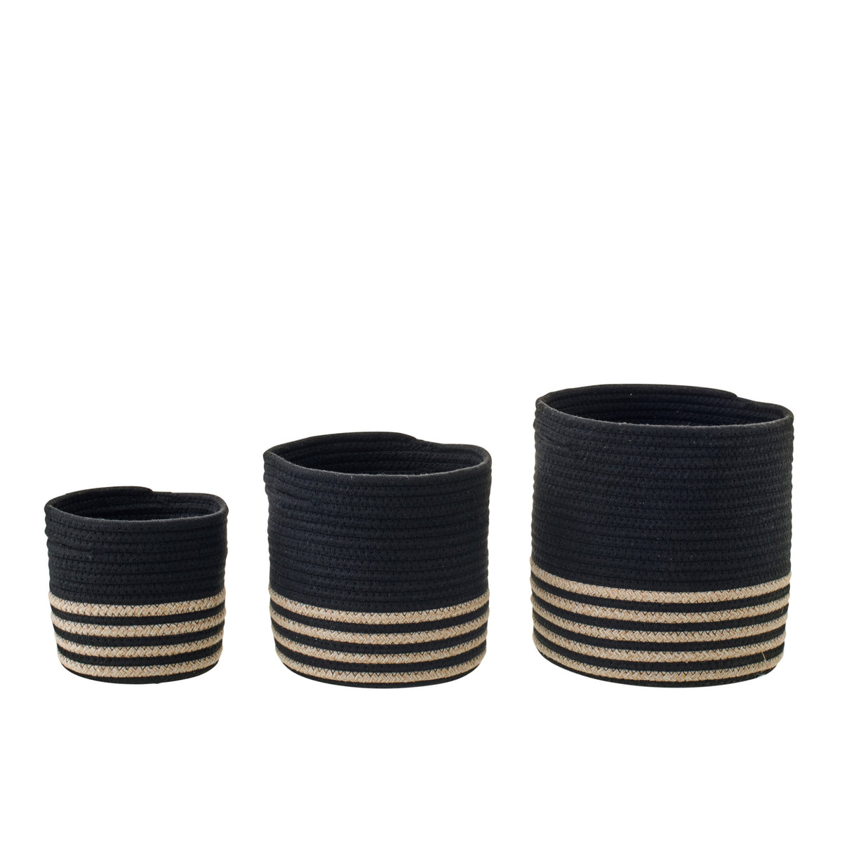 Sæt med 3 kurve i stribet polyester, sort/beige, J-Line