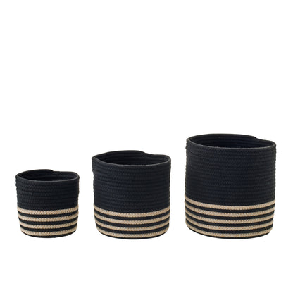 Sæt med 3 kurve i stribet polyester, sort/beige, J-Line