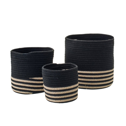 Sæt med 3 kurve i stribet polyester, sort/beige, J-Line