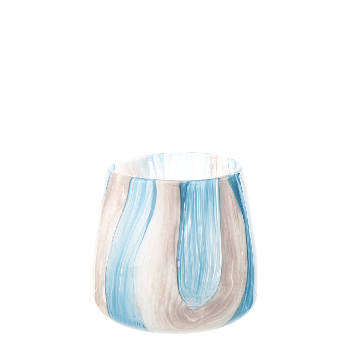 Stribet fyrfadsstage i glas, azurblå/hvid, small J-Line