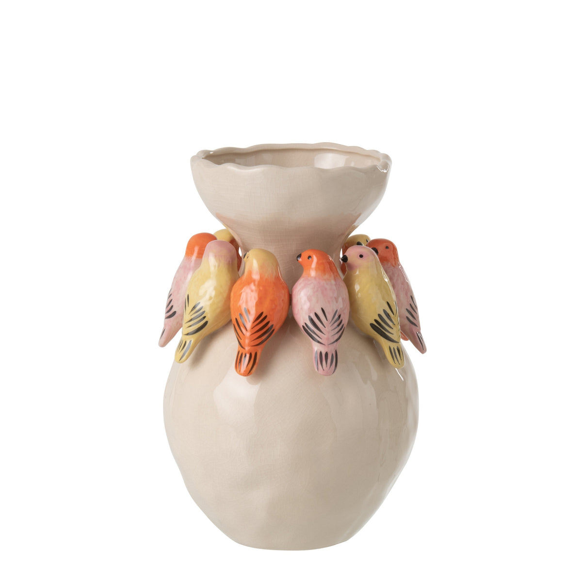 Vase med fugl i keramik, flerfarvet, stor, J-Line