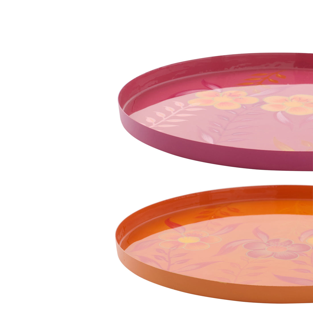Dekorativt fad Blomster Metal Pink/Orange Sortiment af 2 J-Line