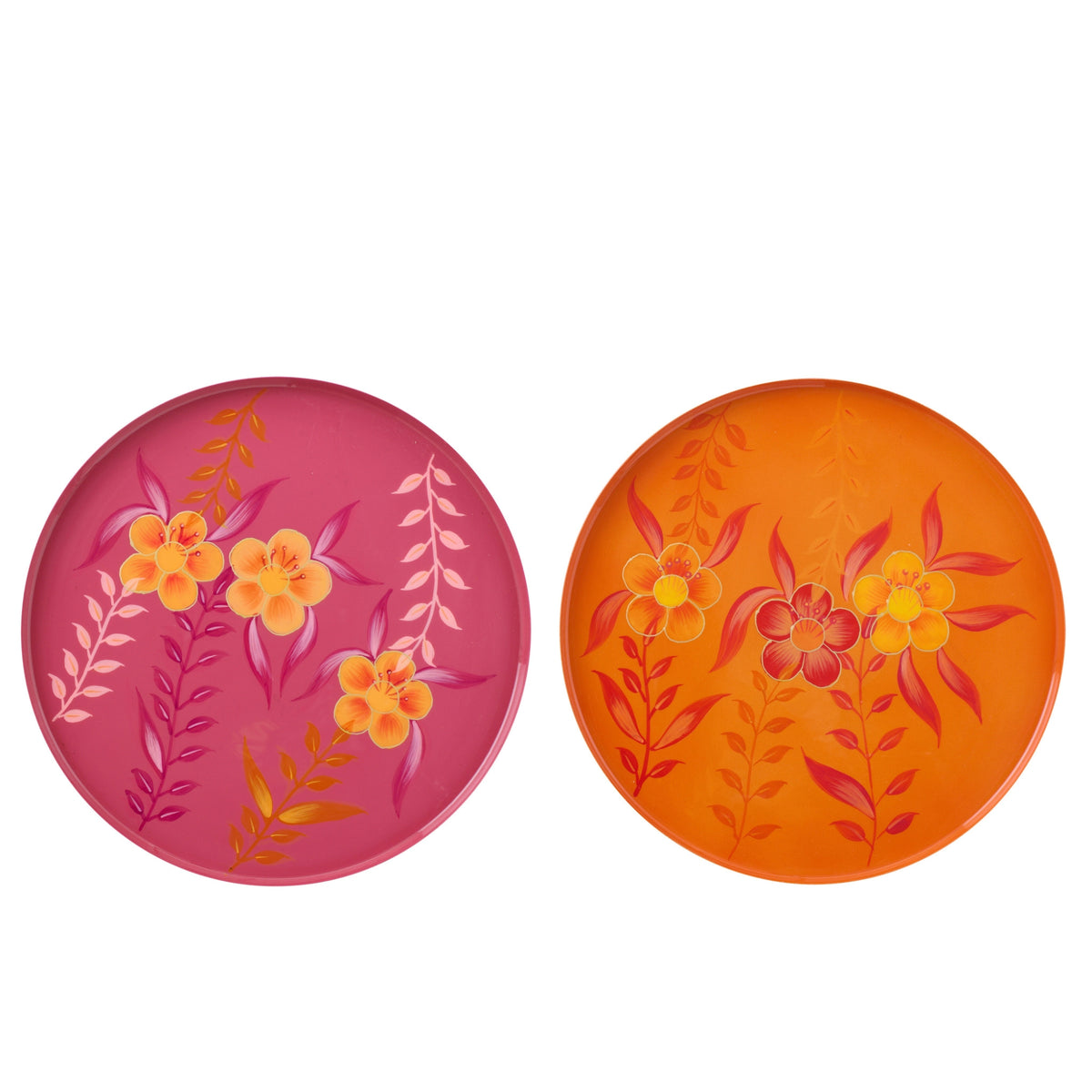 Dekorativt fad Blomster Metal Pink/Orange Sortiment af 2 J-Line