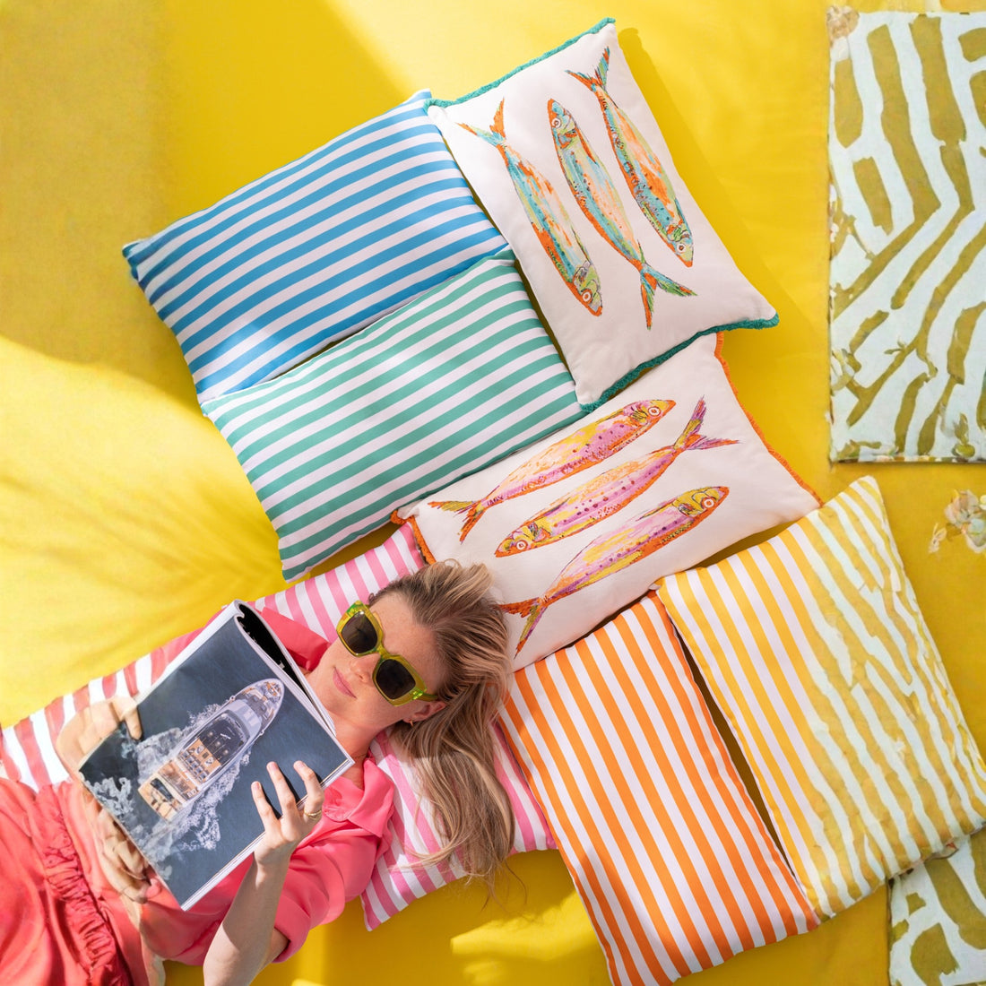 Pude Ude Rektangulær Stribet Polyester Multi Assortiment Fra 3 J-Line